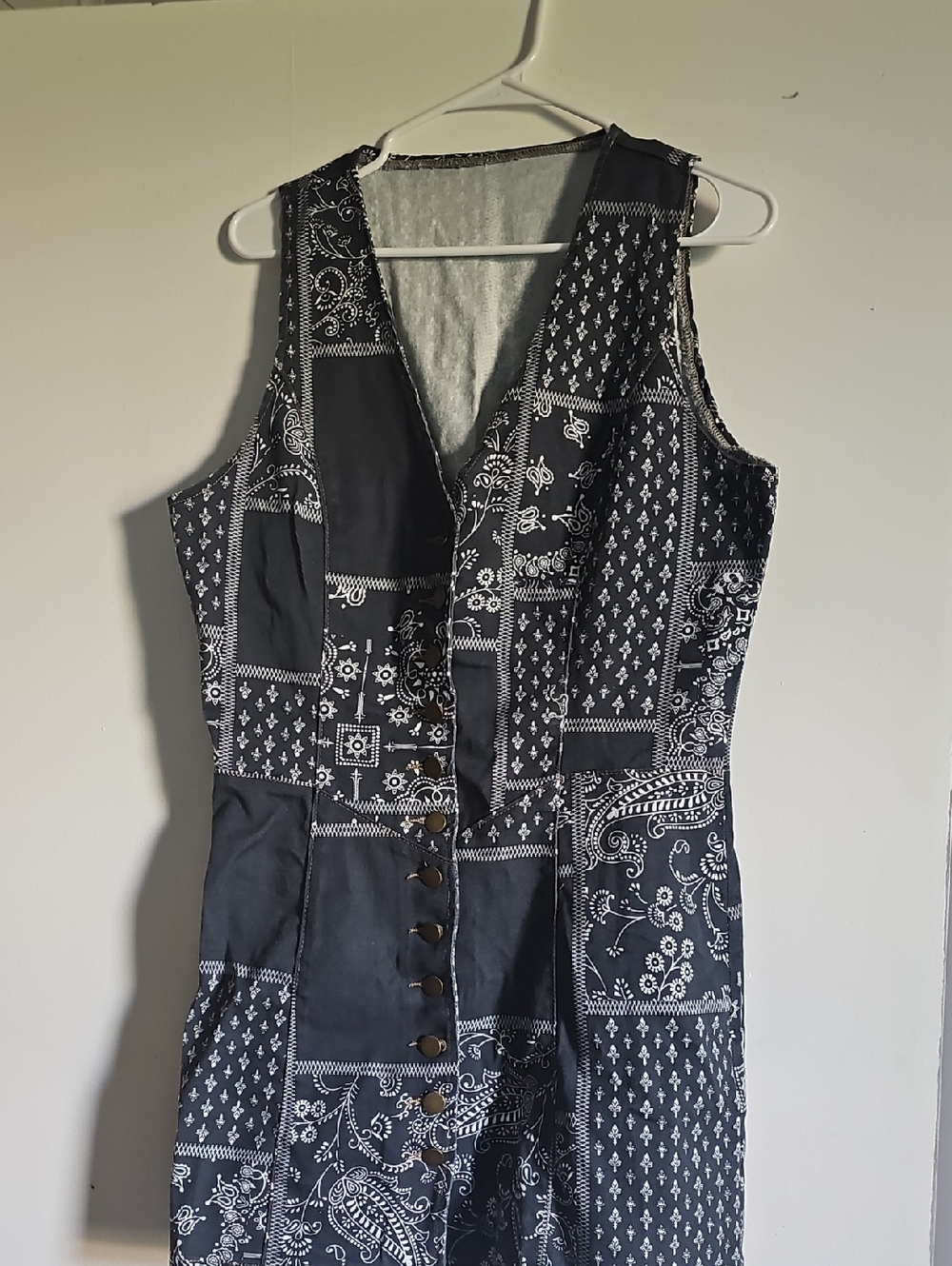 SHEIN Black & White Patchwork Bandana Print Midi Dress